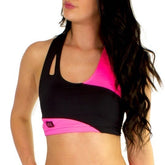Asymmetric Crop Top - Black / Neon Pink