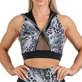 Coretta Hooded Top - Grey Leopard / Black