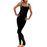 Spaghetti Strap Catsuit with Diamantes - Black